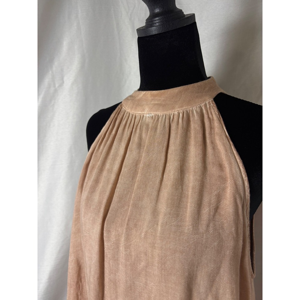Entro Halter Mini Dress Women Size S Peach Tan Boho Open Back Trapeze - Picture 2 of 5